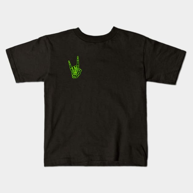 Green Neon Rock n' Roll Skeleton Hand Kids T-Shirt by bloomingviolets